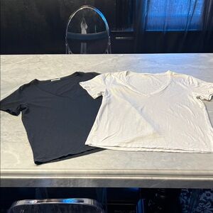 Marine Layer Supima Cotton Modal V Neck Tshirt Bundle. White. Black. Small